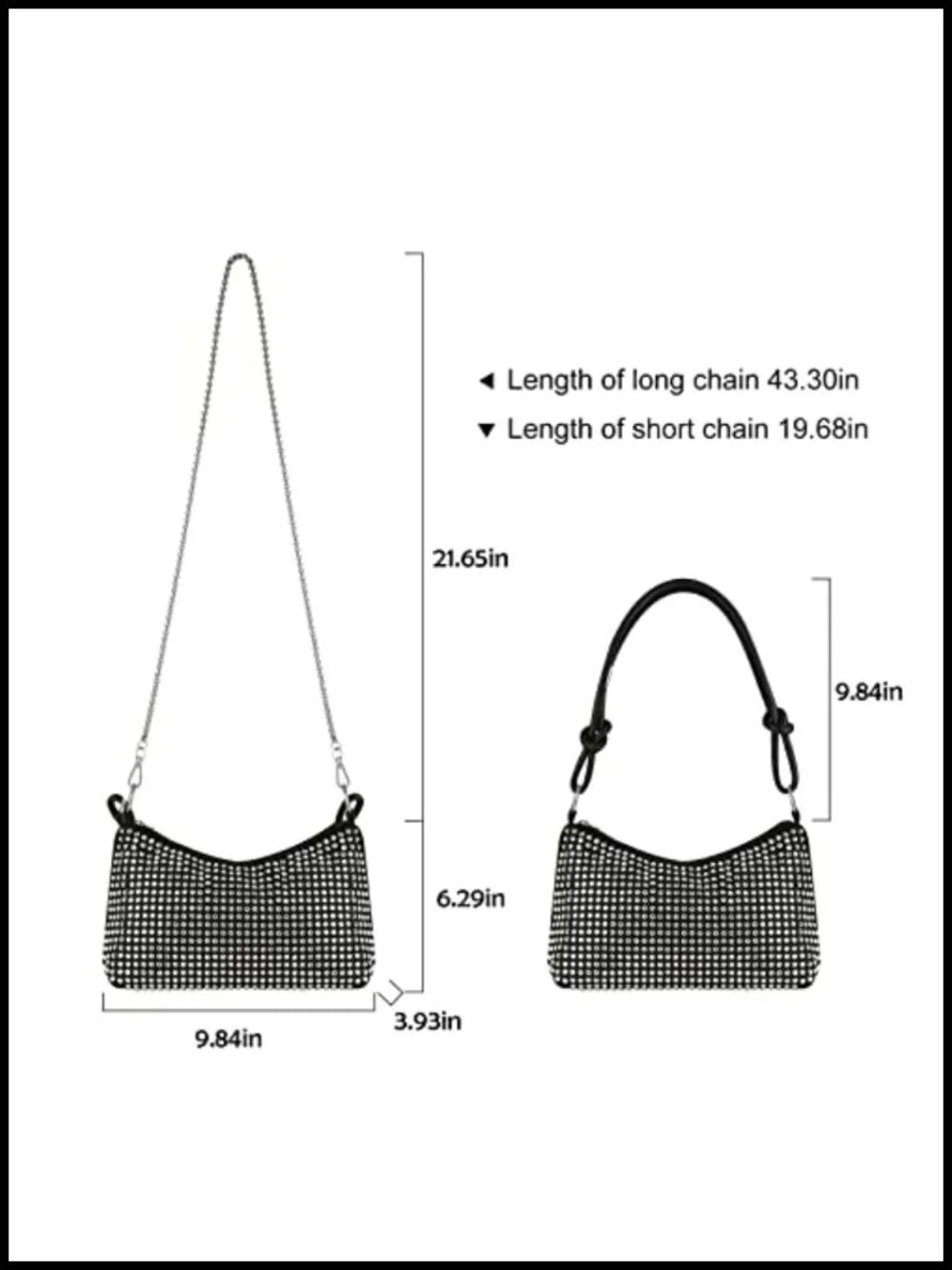 Sparkly Rhinestone Hobo Clutch Purse with Crossbody Chain
